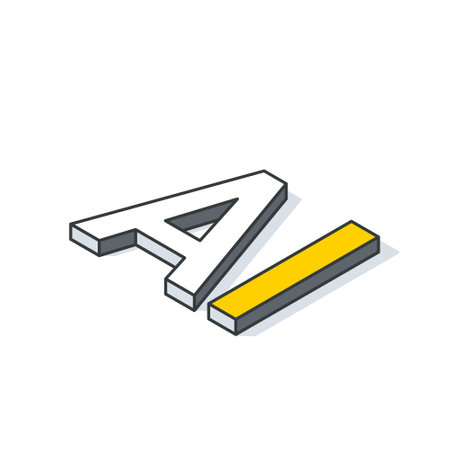 The letter A is displayed as an isometric 3D symbol on a white backgroundのイラスト素材