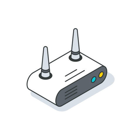 Isometric drawing of electronic gadget with two antennas in electric blue colorのイラスト素材