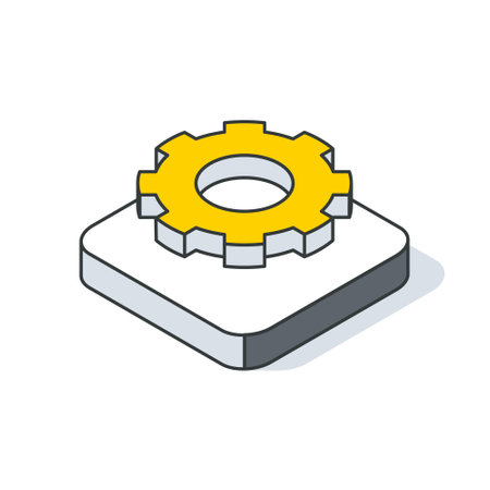 A yellow gear sits on a white square an electronic deviceのイラスト素材