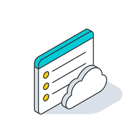 Data upload cloud computing. Database transfer. Network internet global connection. Digital information synchronization server cyberspace web technology. Outline linear isometric 3d icon vector.のイラスト素材