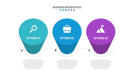 Horizontal progress bar featuring 3 arrow-shaped elements, symbolizing three six stages of business strategy and progression. Clean timeline infographic design template. Vector for presentationのイラスト素材