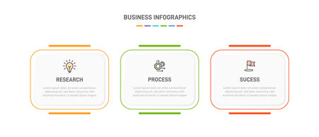 3 clean infographic design shaped elements template, symbolizing the three stages of business strategy and progression. Progress bar or timeline. Vector for presentation, web site or app.のイラスト素材