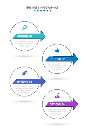 Vertical progress bar featuring 4 arrow-shaped elements, symbolizing the four stages of business strategy and progression. Clean timeline infographic design template. Vector for mobile presentation.のイラスト素材
