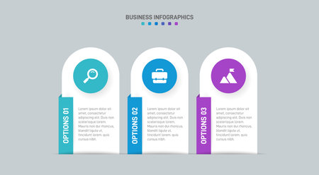 Horizontal progress bar featuring 3 arrow-shaped elements, symbolizing three six stages of business strategy and progression. Clean timeline infographic design template. Vector for presentationのイラスト素材