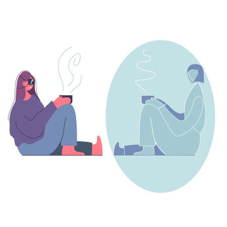 women meet in the metaverse. communication in the virtual worldのイラスト素材