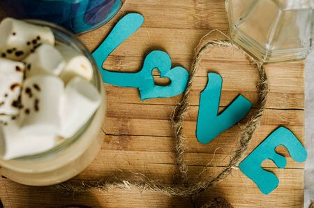 Love inscription and fragrant coffeeの写真素材