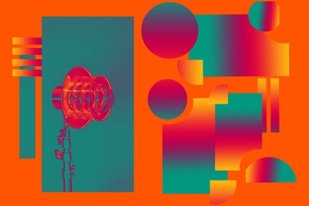 gradient of geometric shapes. floor lamp. many colors. on an orange background. lava color