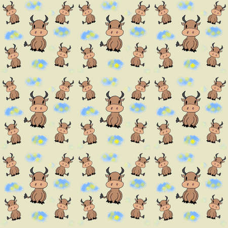 Pattern children's bulls and cloudsの写真素材