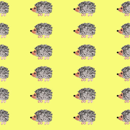 hedgehog  on a yellow backgroundの写真素材
