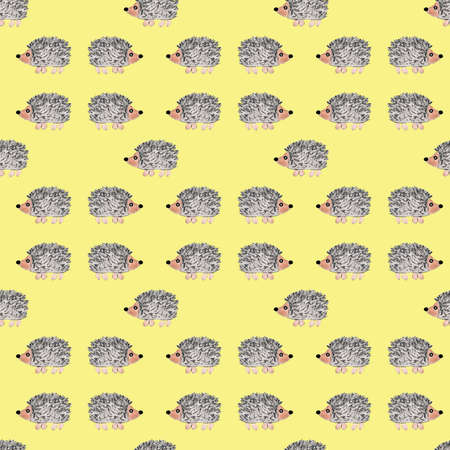 hedgehog in watercolor on a yellow backgroundの写真素材