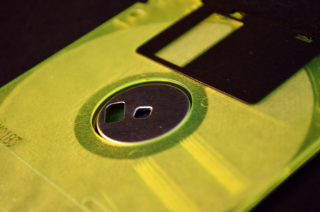 Panoramic of colorful, but outdated, floppy disks. High contrast.の写真素材