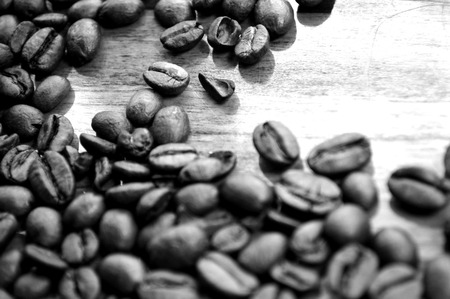 Closeup of coffee beans in black and whiteの写真素材