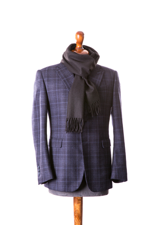 Men dummy in suit with scarf isolated on white backgroundの写真素材