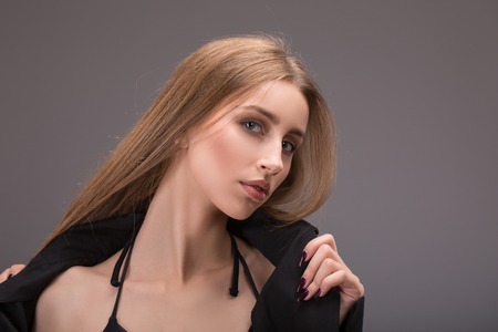 Beauty Woman face Portrait. Beautiful model Girl with Perfect Fresh Clean Skinの写真素材