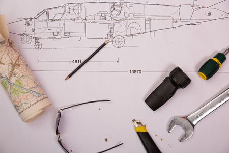 Design of helicopter model with tools. helicopter drawingの写真素材