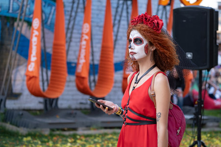 Kyiv, Ukraine, Santa Muerte Carnival, 20.07.2019. Dia de los Muertos, Day of the Dead. halloween....