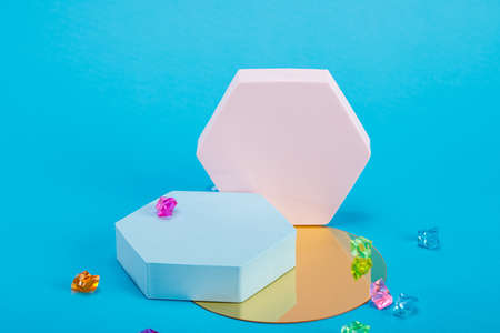 background, mock up with podium for product display, Abstract geometry shape background with...