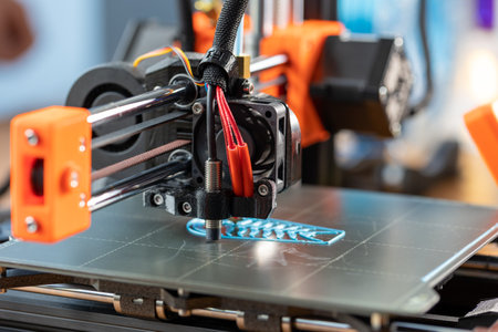 3d printer printing objects closeup. Modern technical 3D printing.
