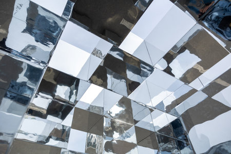 Modern Mirrored ceiling in the interior of the restaurant.