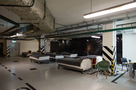 MODERN PANTRY IS STOREROOM ON GROUND FLOOR IN MODERN RESIDENTIAL BUILDING. Bomb shelter, bombproof shelter, bombshelter, air-raid shelter. Ukraine Kyivの写真素材