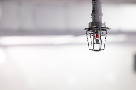 Old style vintage red light alert infront of building in a bomb shelterの写真素材