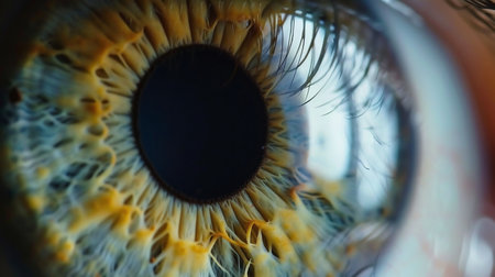 macro photo of human eye, iris, pupil, eye lashes, eye lids.の素材