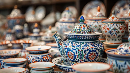Iznik ceramics: Ceramics decorated with colorful floral and geometric patterns. National tableware paintingの素材