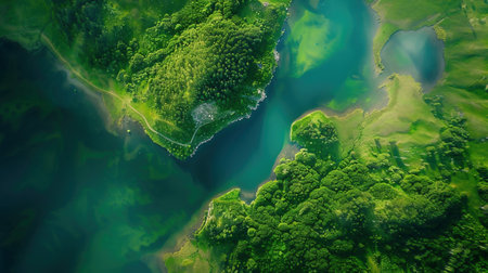 Aerial drone view of a huge riverbed and delta, glacial river system. Abstract Backgrounds Aerials: natural landscapesの素材