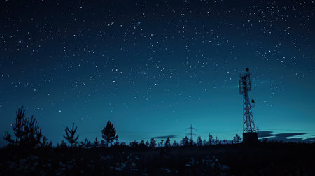 landmarks that stand as beacons in the darkness, their silhouettes etched against the night sky like monuments to human ingenuityの素材