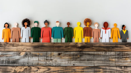 Inclusivity concept, inclusive group of people, paper humans holding hands togetherの素材