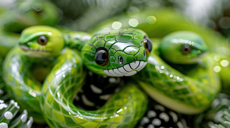 Green albolaris snake front view with green background, animal closeup. 2025 is the year of the green snakeの素材