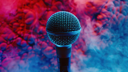 Sing - Microphone For Live Karaoke And Concert - Retro Mic With Defocused Abstract Backgroundの素材