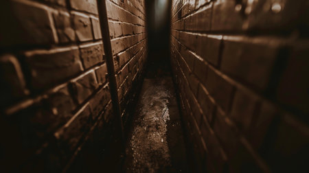 Wide Angle Vintage Red Brick Wall Background. Alleyの素材