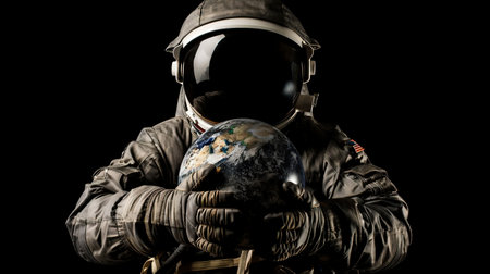 astronaut holding planet Earth featuring Asia, Oceania and Australia, science rendering bannerの素材