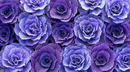 Beautiful decorative cabbage leaves covered with dew after rain in the gardenの素材