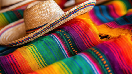 Colorful, vibrant patterned Mexican fabric for sale in Cabo San Lucas, Mexicoの素材