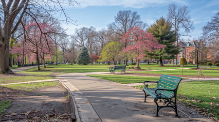 Pink spring blossoms at Goodale Park in downtown Columbus Ohio in early springの素材