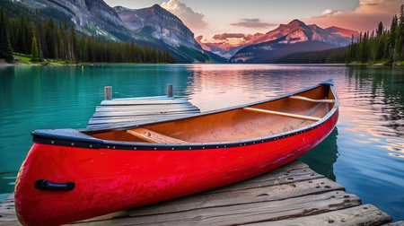 Empty Canoe on Jetty at Lakeの素材