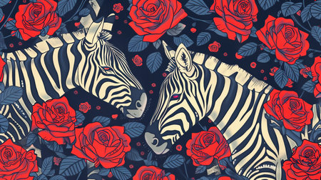 Seamless pattern of roses on zebra background Animal abstract print. Textile pattern decorationの素材