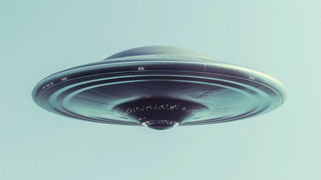 Unidentified flying object on light blue neutral background. Image with clipping path included.の素材