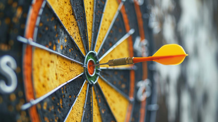 Bullseye is a target of business. Dart is an opportunity and Dartboard is the target and goal. So both of that represent a challenge in business marketing as conceptの素材