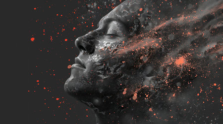 Fashion model woman skin face in dye sparklesの素材