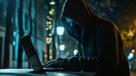 Big financial data theft concept. An anonymous hacker is hacking highly-protected financial data through computers.の素材