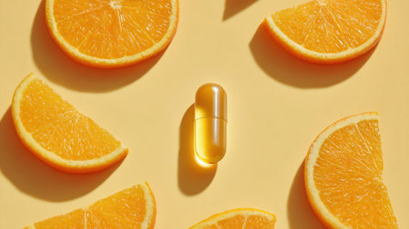 Vitamin C capsule, oral intake. Ascorbic acid antioxidant formula. Medication pill, medicine, healthcare, dietary vitamins, minerals, supplements medical concept. Wellness, therapeutic pharmaceutical 3Dの素材