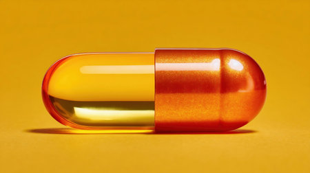 Vitamin C capsule, oral intake. Ascorbic acid antioxidant formula. Medication pill, medicine, healthcare, dietary vitamins, minerals, supplements medical concept. Wellness, therapeutic pharmaceutical 3Dの素材