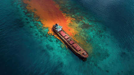 Oil tanker has capsized in the Philippines, spilling 1.4 million liters of crude oil into the ocean. Threat to marine life, coastal ecosystems, local economy. Environmental damage, water pollution, 3Dの素材