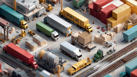 Global cargo logistic business. Fast air shipping, railway, freight trucks, cargo van transport logistics import, export, trading, cargo international delivery, distribution isometricの素材
