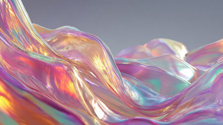 3d render holographic abstract futuristic design idea. Colorful paint textured transparent liquid handの素材