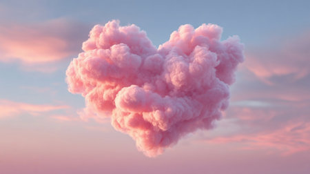Love concept, romantic design template, pink heart shaped cloud on the pink backgroundの素材