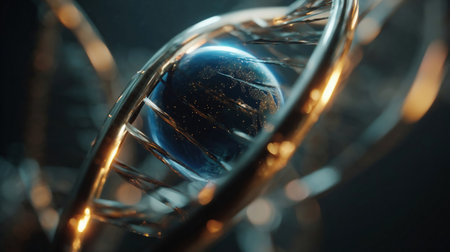 Abstract render of earth inside a glowing DNA strandの素材